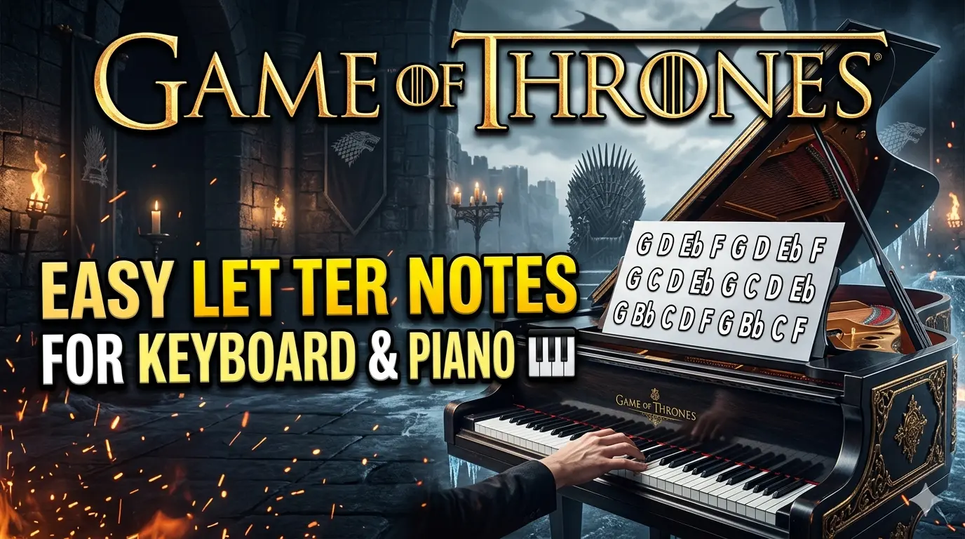 Game of Thrones Theme Piano Notes Keyboard Letter Notes with Chords in C Minor